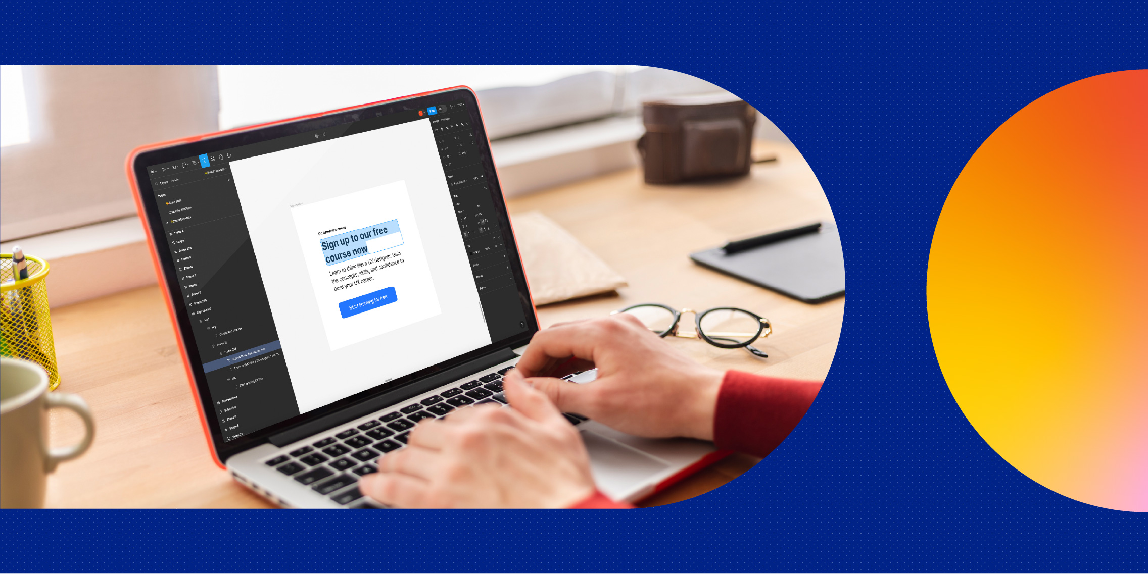 Person designing on Figma using a laptop.