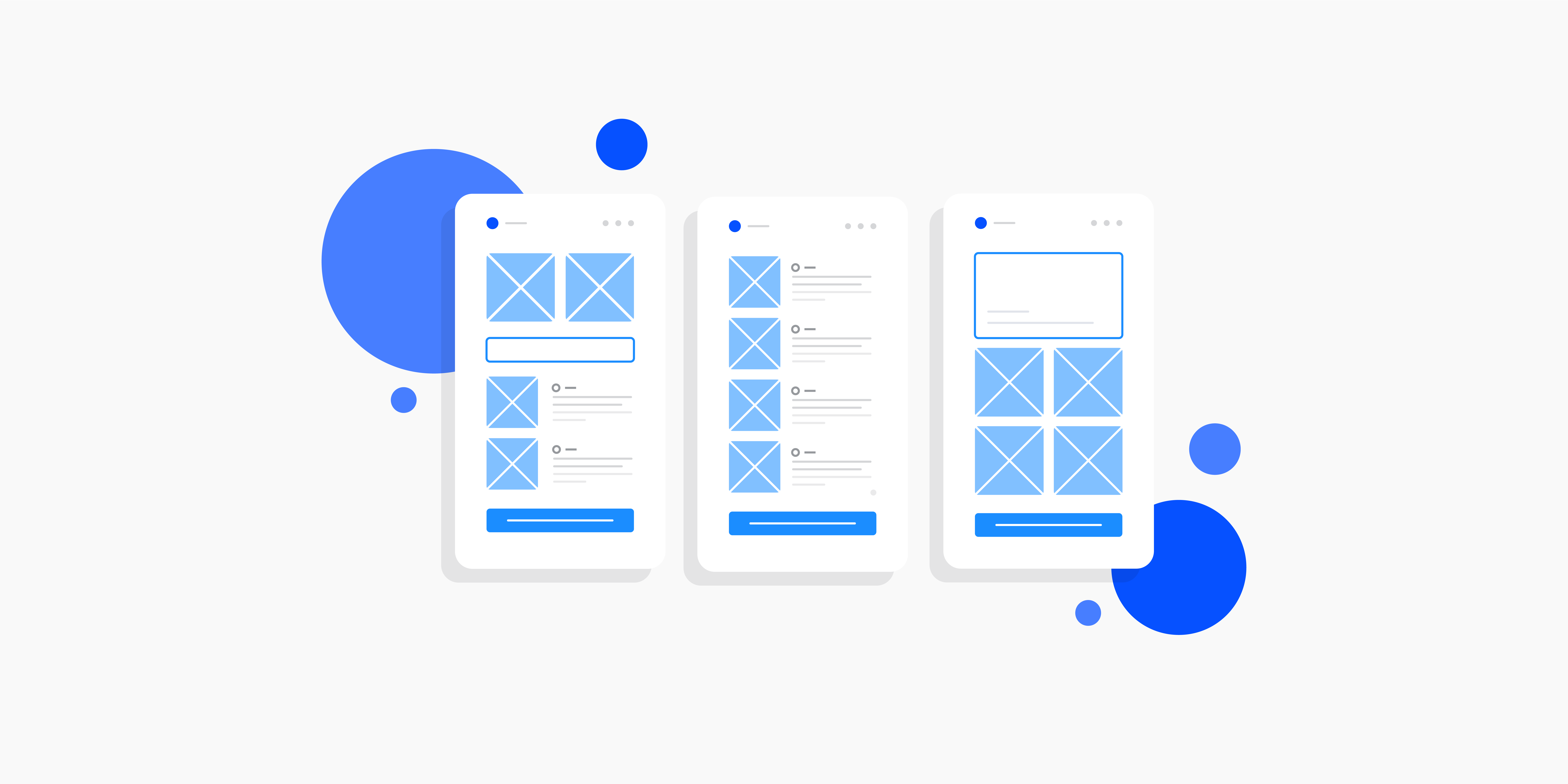 Illustration of three mobile screens showing app or website mockups side by side.