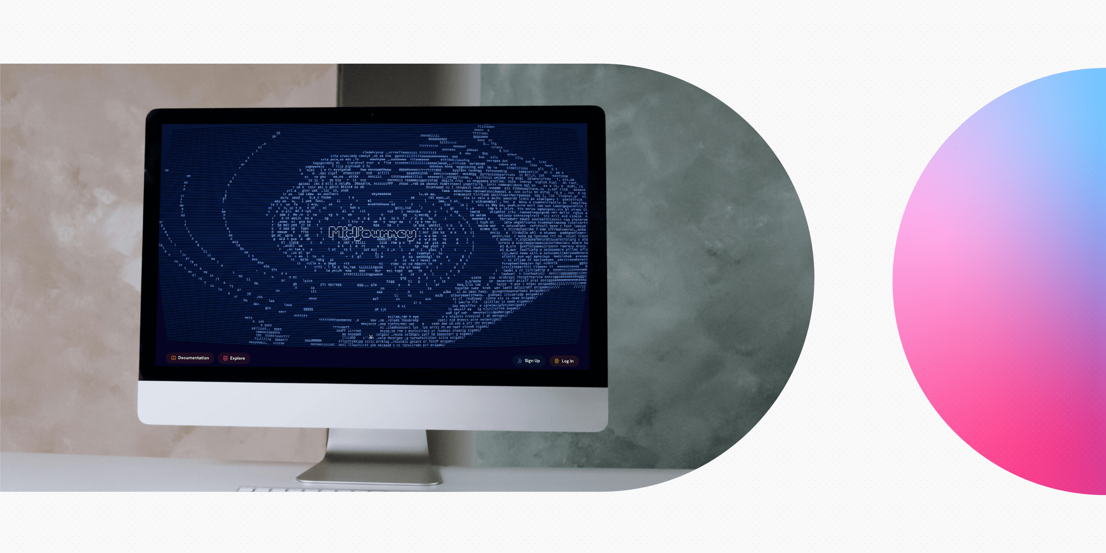 iMac displaying the Midjourney logo.