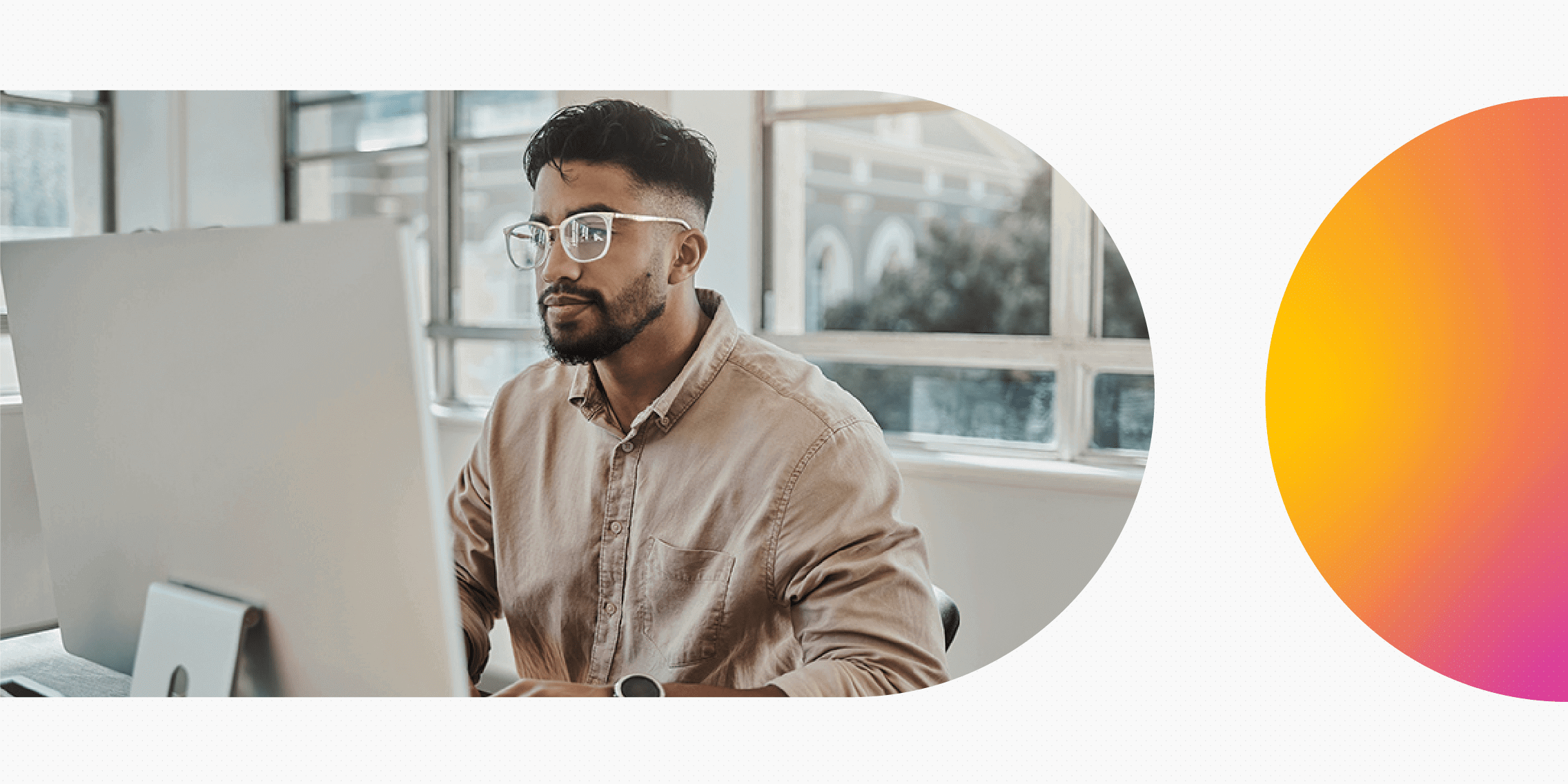 Man focused and busy working at his computer.