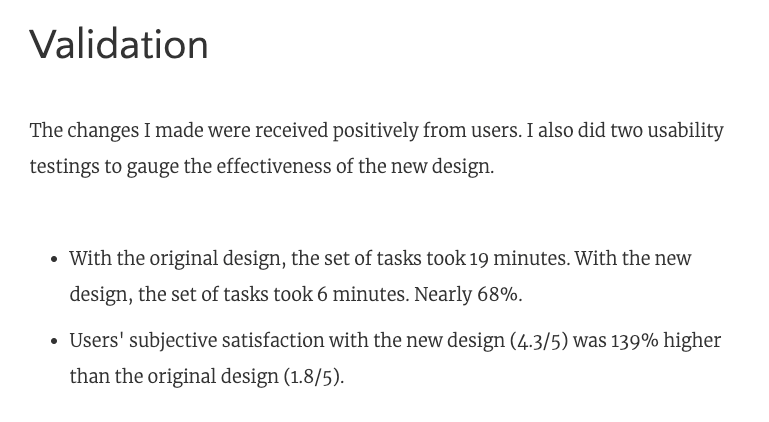 UX portfolio validation