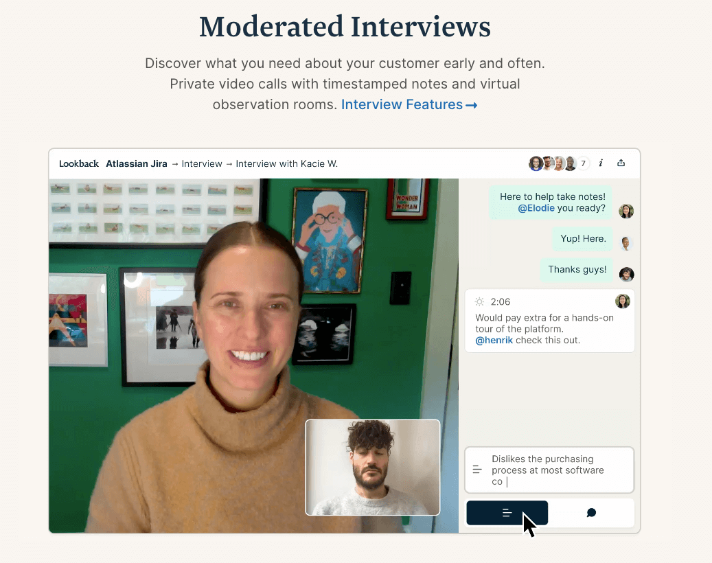 Lookback moderated interviews section