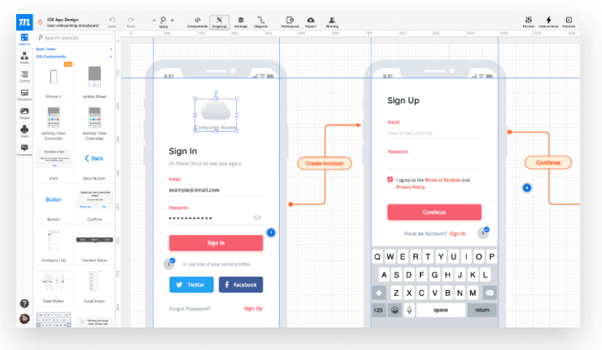 Moqups' UX wireframing tool in action