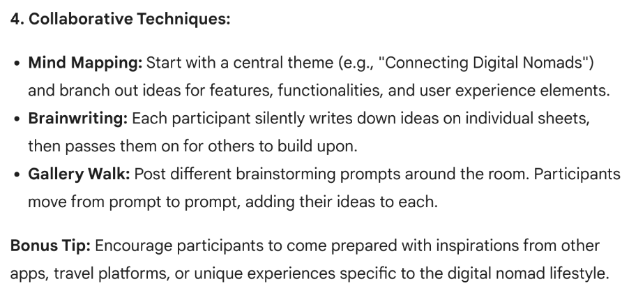 Screenshot of Gemini AI responding to brainstorming ideas request