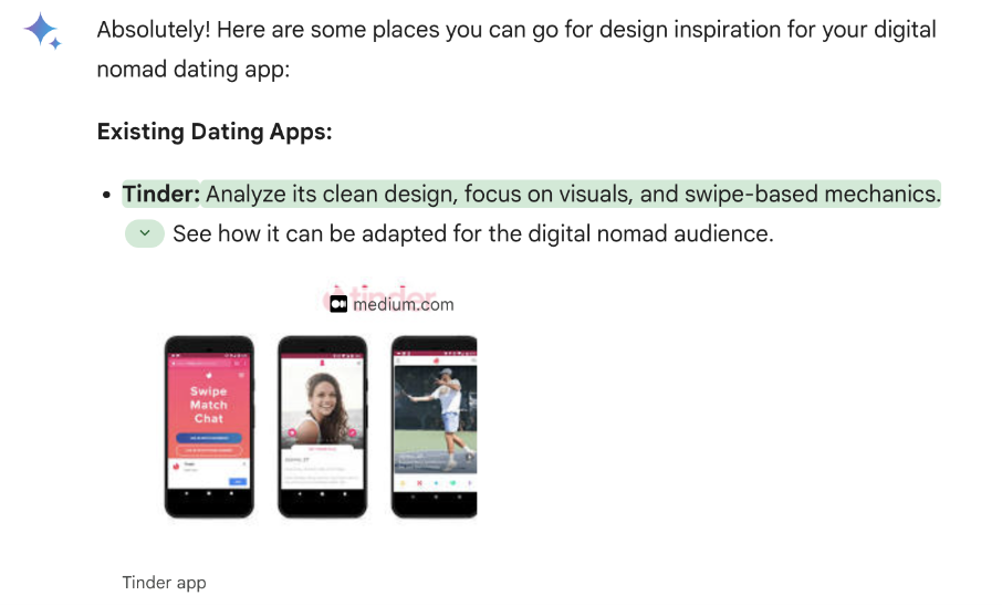 Screenshot of Gemini AI responding to design inspiration request