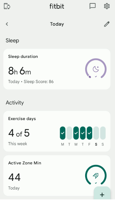 Screenshot of FitBit app