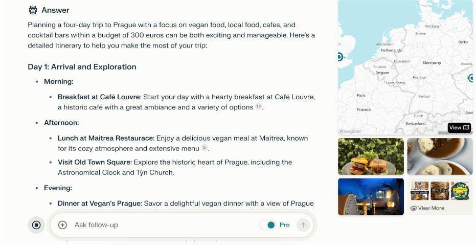 Perplexity AI showing the Pro-Search feature with responses