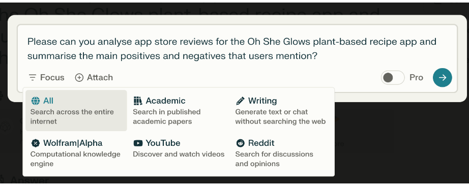  Perplexity AI showing how to analyse reviews for a product