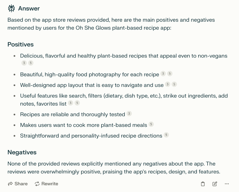  showing an analysis of user reviews for a product