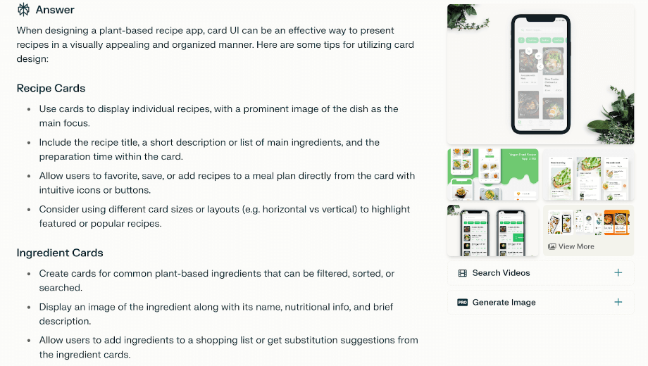 Screenshot of Perplexity AI showing how to generate UI ideas
