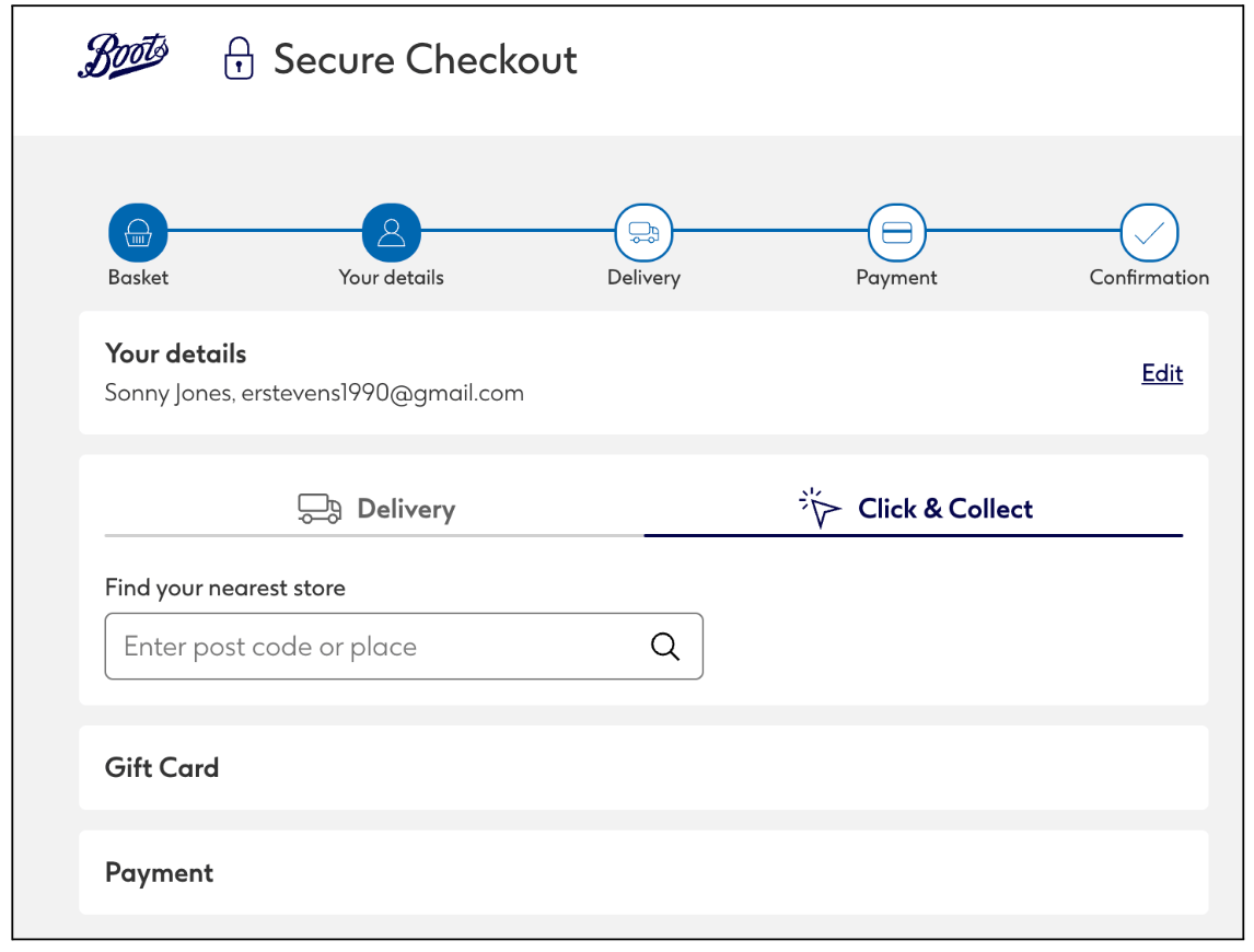 Screenshot of Boots store website