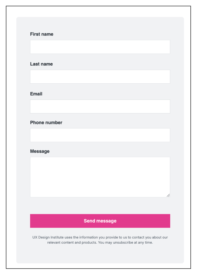 screenshot of a single column form