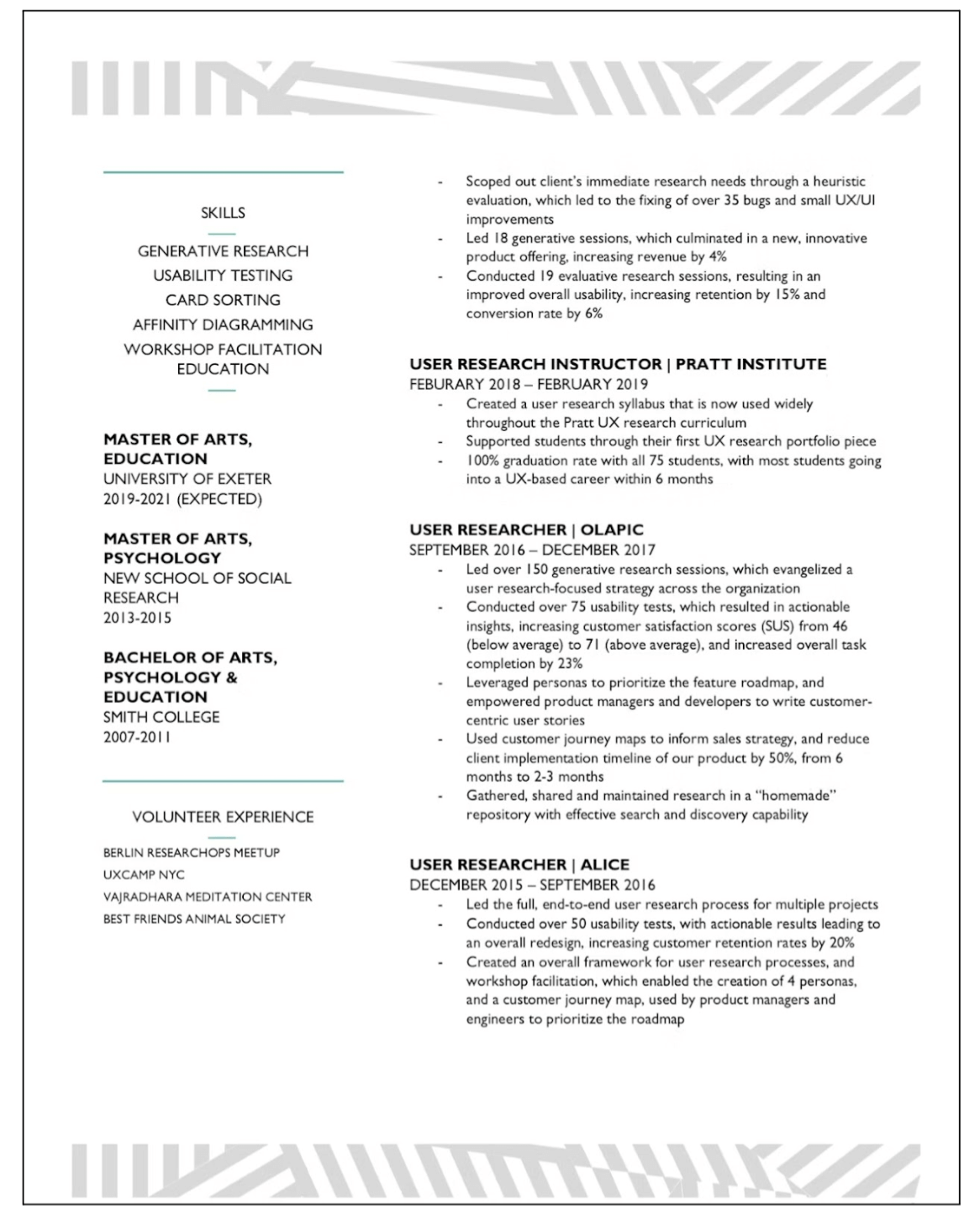 screenshot of CV template 