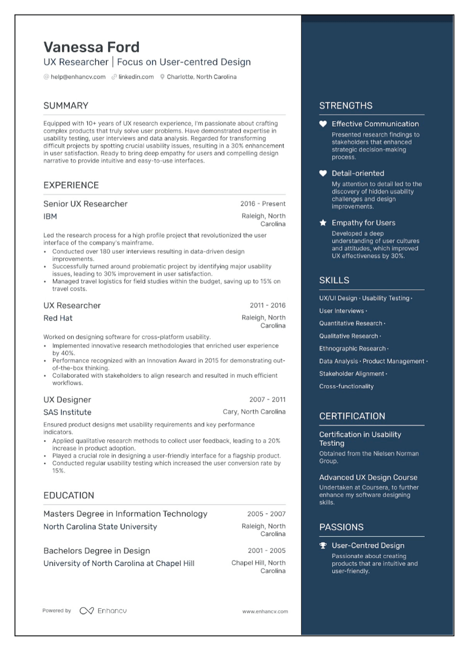 screenshot of CV template 
