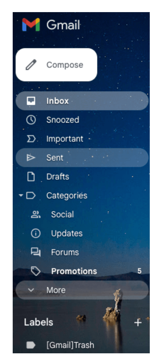 screenshot of gmail interface