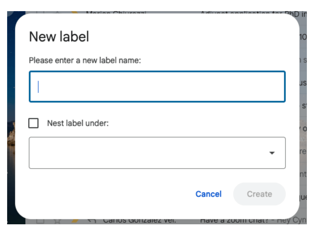 new label screenshot